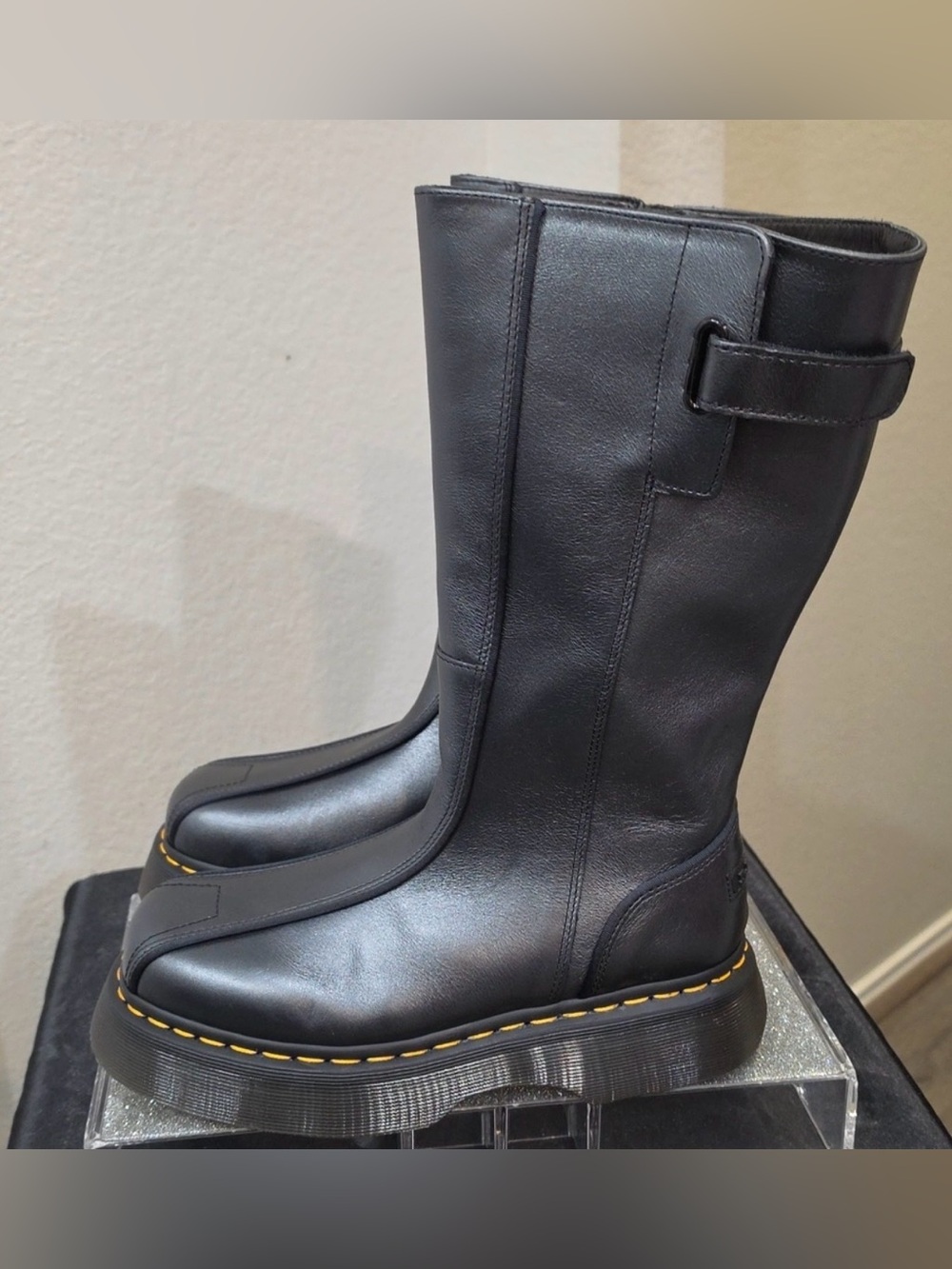 Dr. Martens Buzz Hi Gloss Leather Platform Boots, Size 7 US (Black)